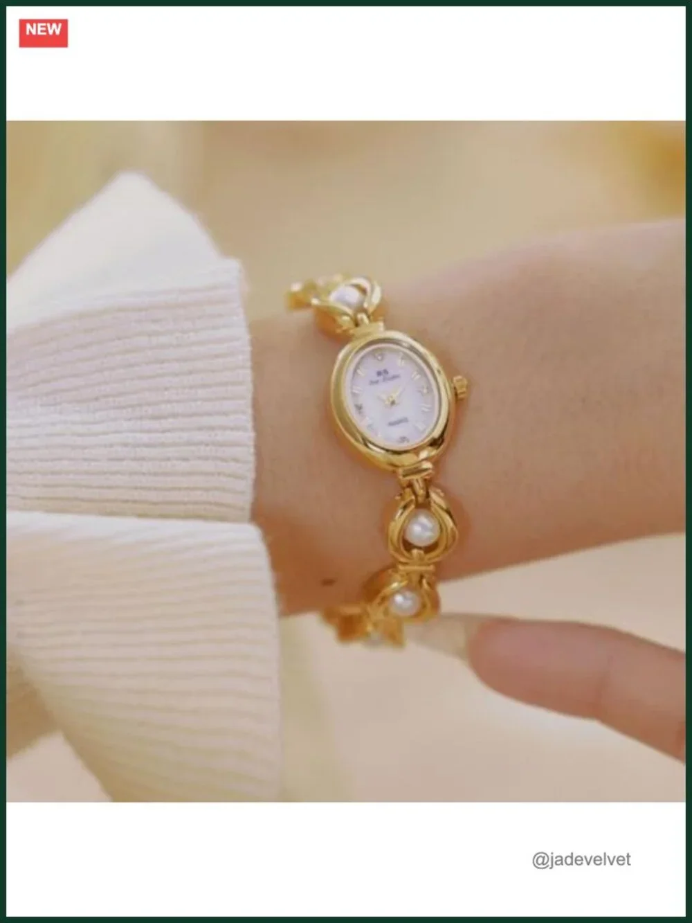 Dainty Oval Pearl Bracelet Watch Women's Quartz Vintage Dress Watch